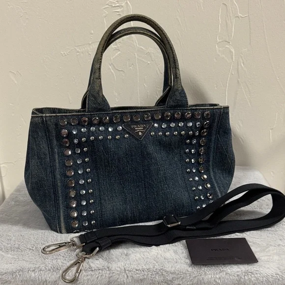 Prada Denim Studded Canapa - Picture 1 of 5